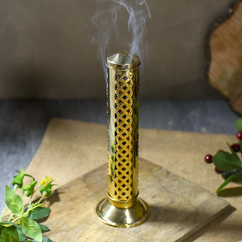 Handmade Brass Agarbatti Incense Holder with Wavy Latticework