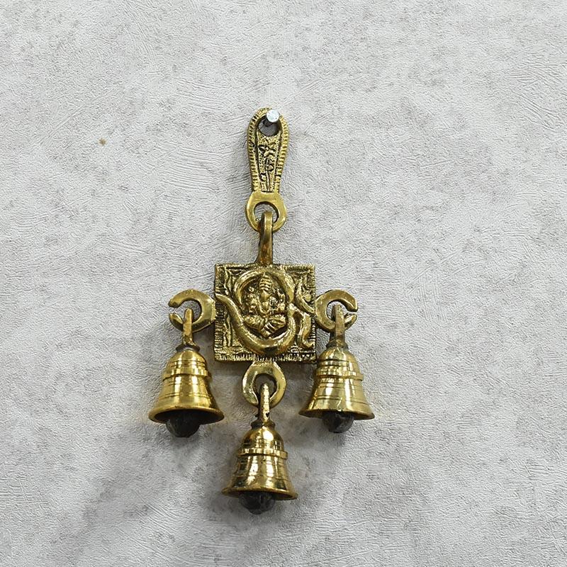 Antique Brass 3 Bells With Om Ganesha Figurine