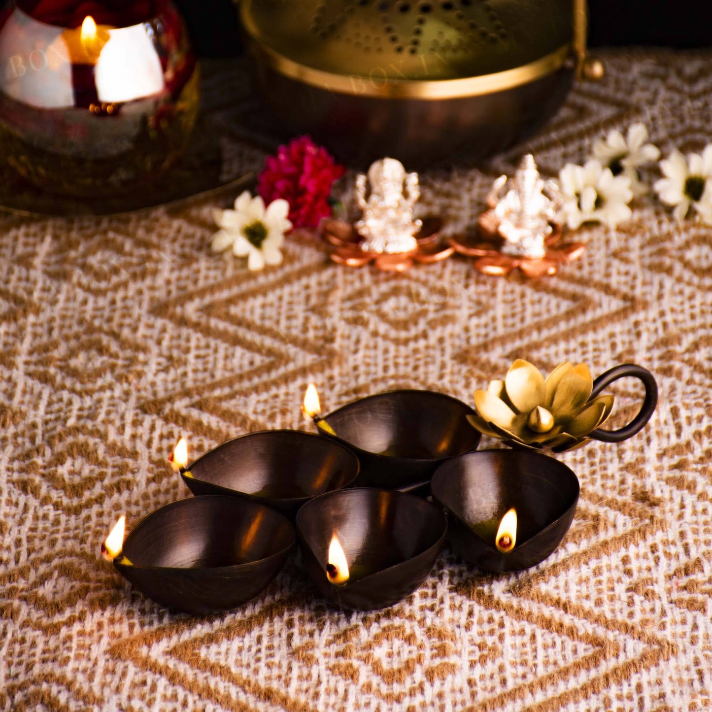 Beautiful Handmade Antique Brass Panchbhooti/ Aarti Lamp
