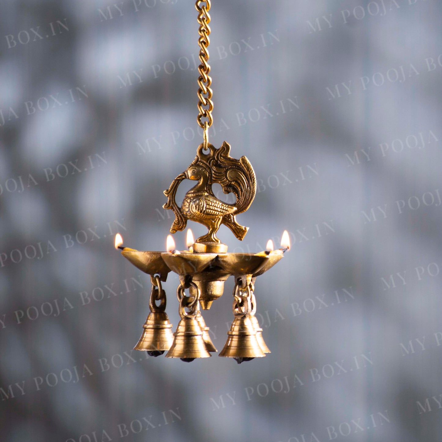 Traditional Brass Peacock Diya with Bell