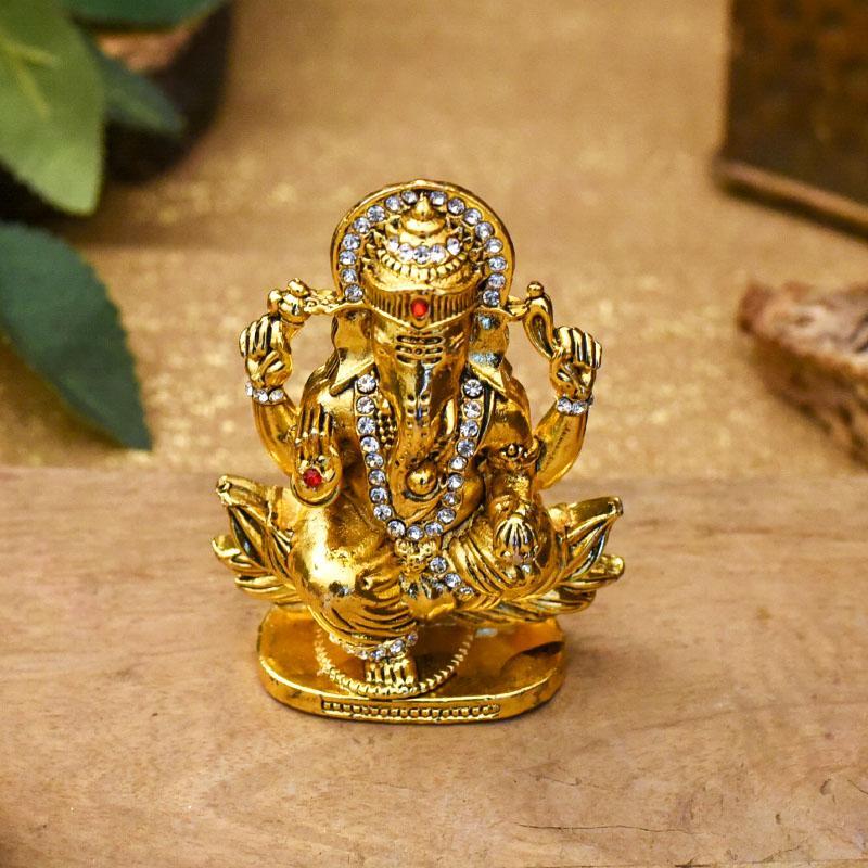 Golden Lord Ganesha Statue On Lotus