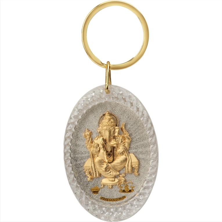 24K Gold Foil Ganesha Oval Keychain