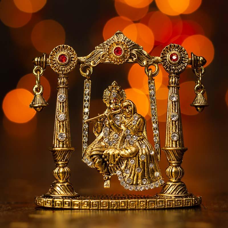Diamond Studded Radha Krishna Idol on Jhula