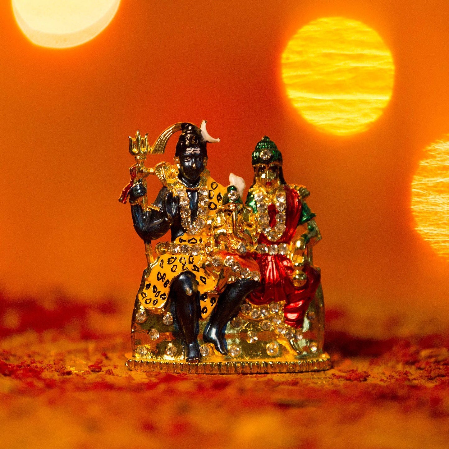 Divine Colorful Diamond Studded Shiv Parivar Statue in Metal