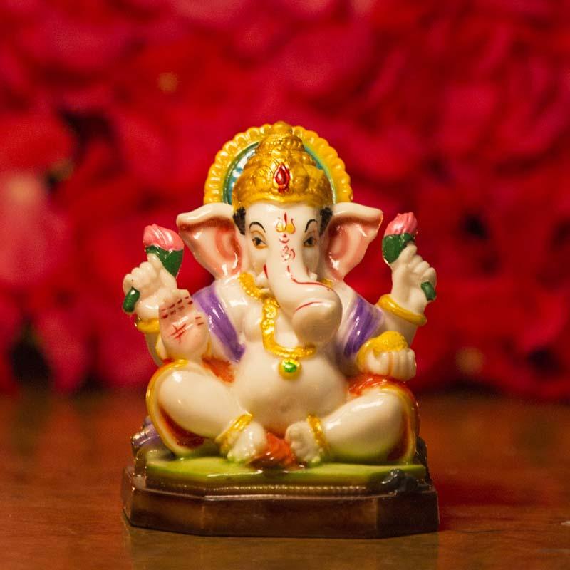 Multicolor Lord Ganesh Murti on Decorated Base for Home Decor