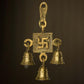 Antique Brass 3 Bells Door/Wall Hanging with Engraved Swastik