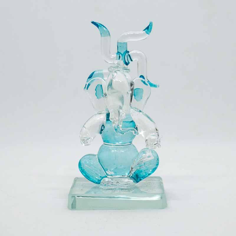 Elegant Ganesh Glass Idol in Blue with Swastik