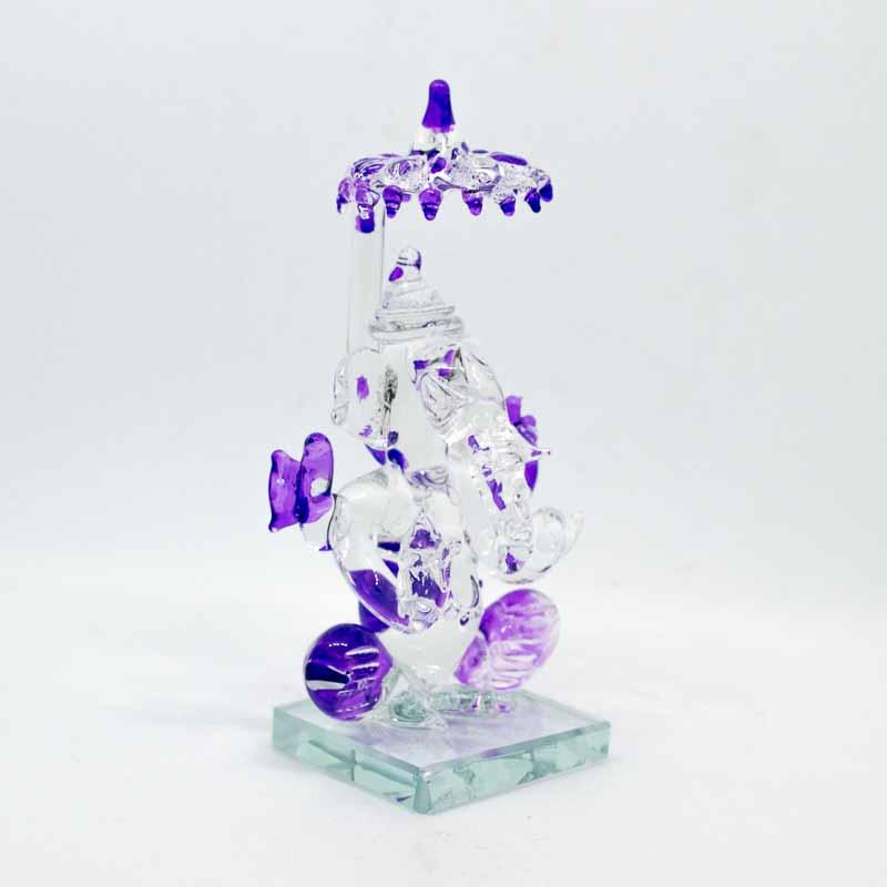 Stunning Ganesh Glass Idol in Violet with Umbrella