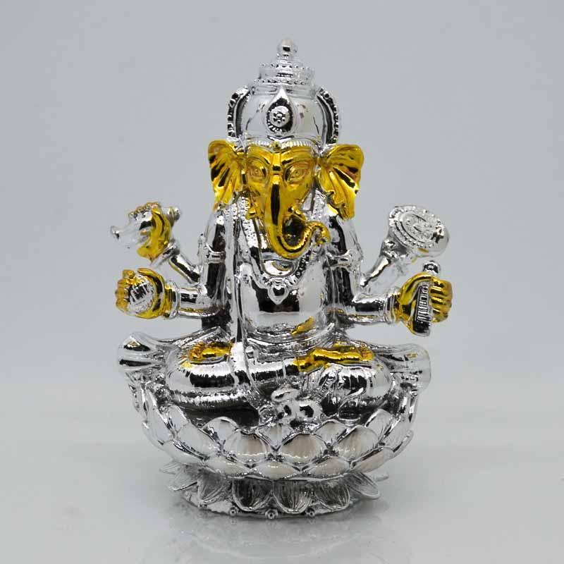 Beautiful Silver-Golden Ganesha Idol on Lotus