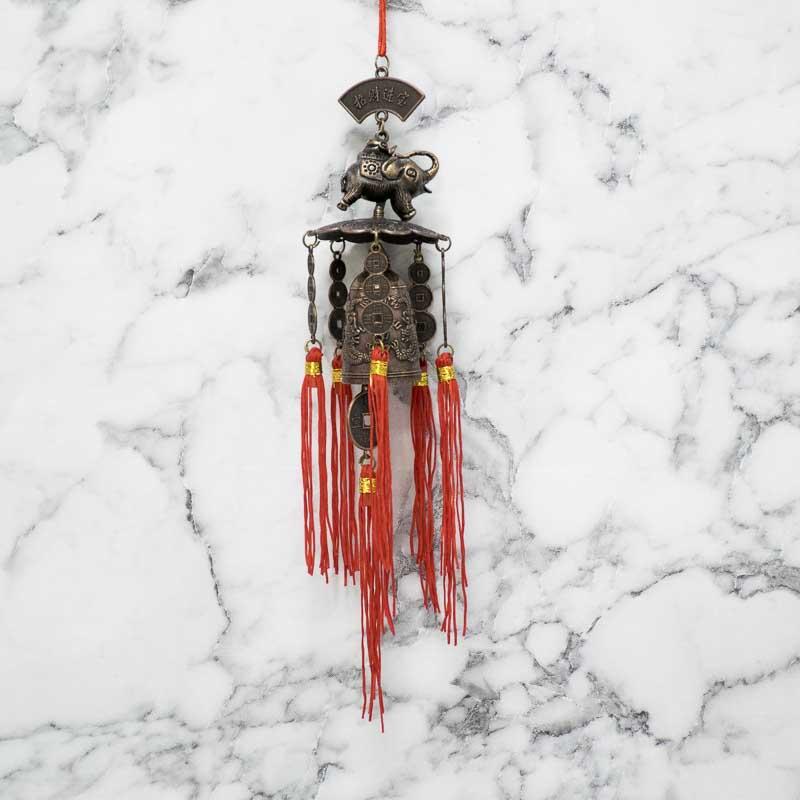 Feng Shui Coins Dragon Bell Elephant Wind Chime with Tassels