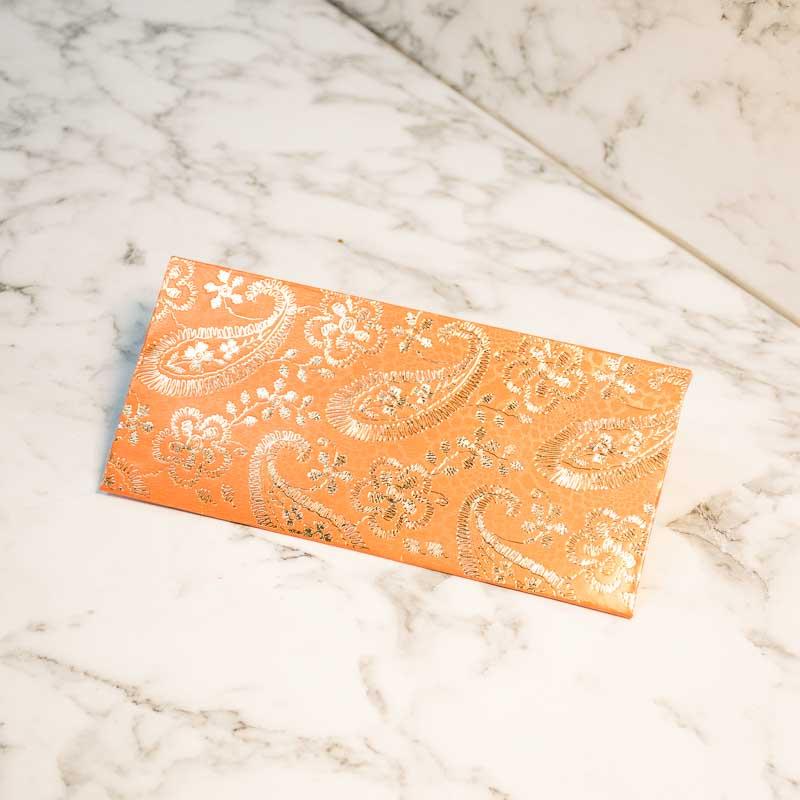 Pumpkin Orange Envelope with Paisley Floral Design (Pack of 5)