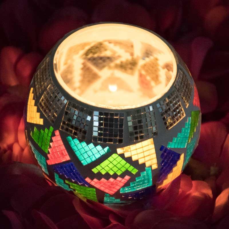 Reflective Mosaic Glass Tlight Candle Holder with Digital Pattern