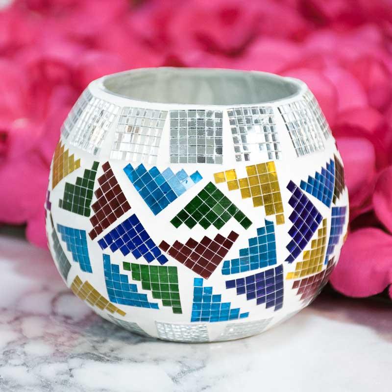 Reflective Mosaic Glass Tlight Candle Holder with Digital Pattern