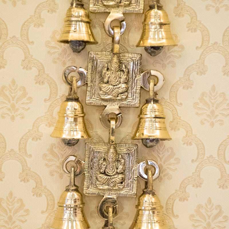 Antique Brass Door/Wall Hanging 7 Bells with Engraved Ganesh (Golden Color)