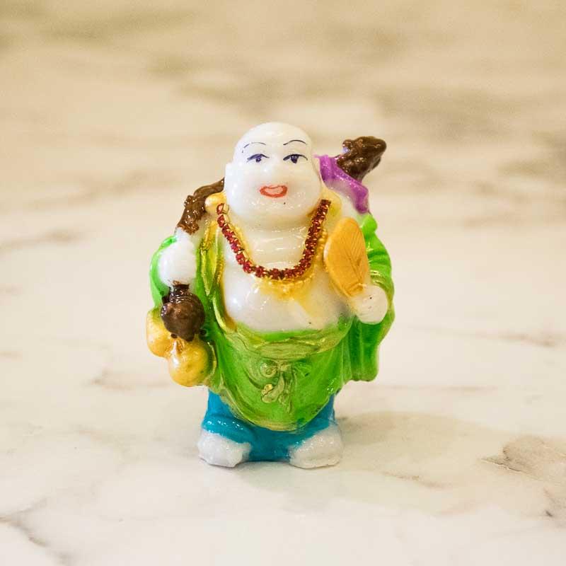 Feng Shui Laughing Buddha Statue with Fan and Sack of Wealth