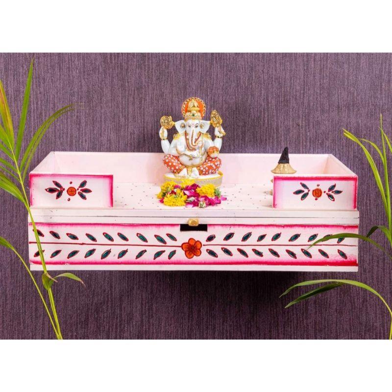 Pink Wooden Pooja Mandir Shelf/Chowki