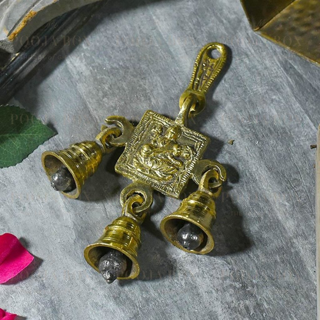 Antique Brass 3 Bells Saraswati Figurine Bell