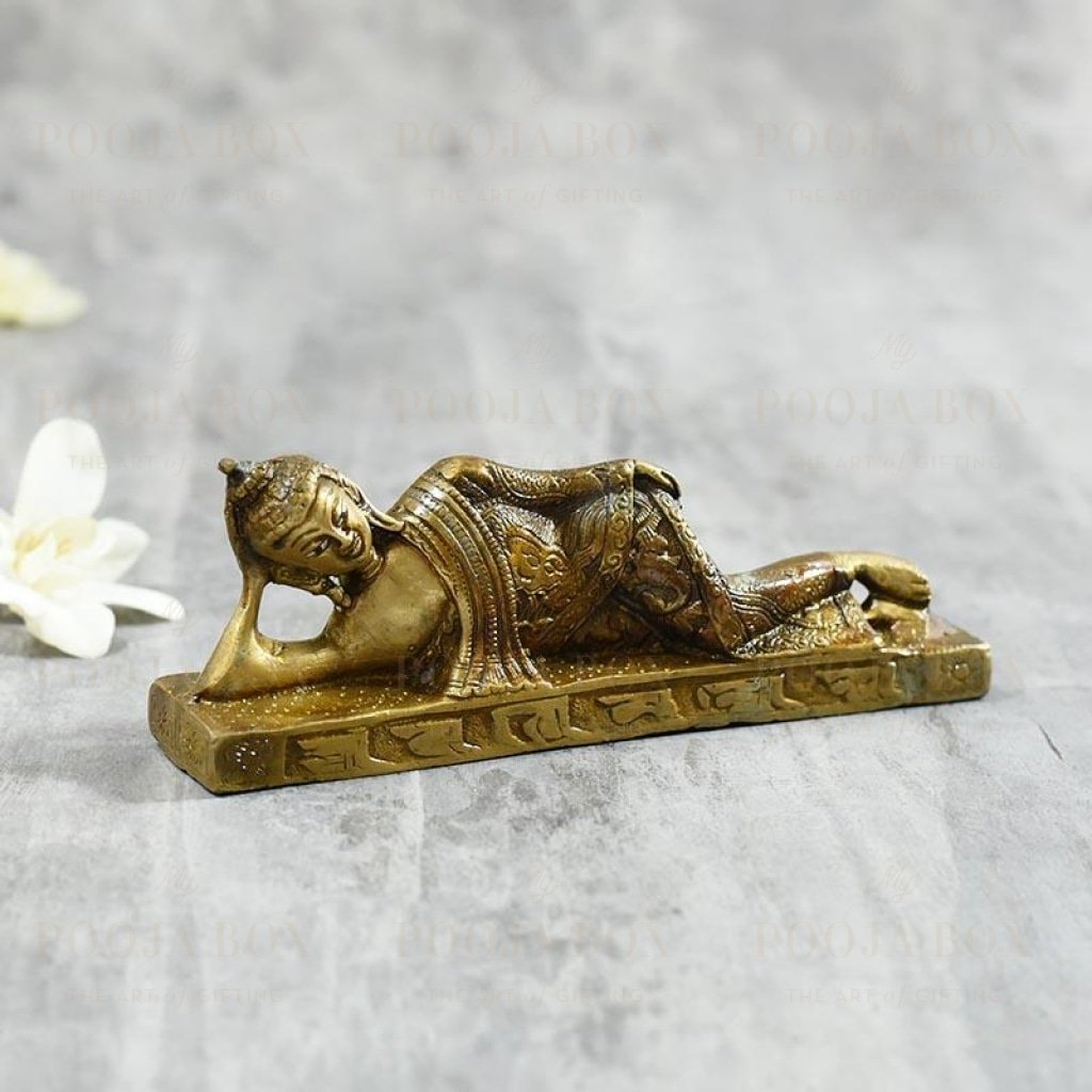 Antique Brass Sleeping Buddha Idol Idol