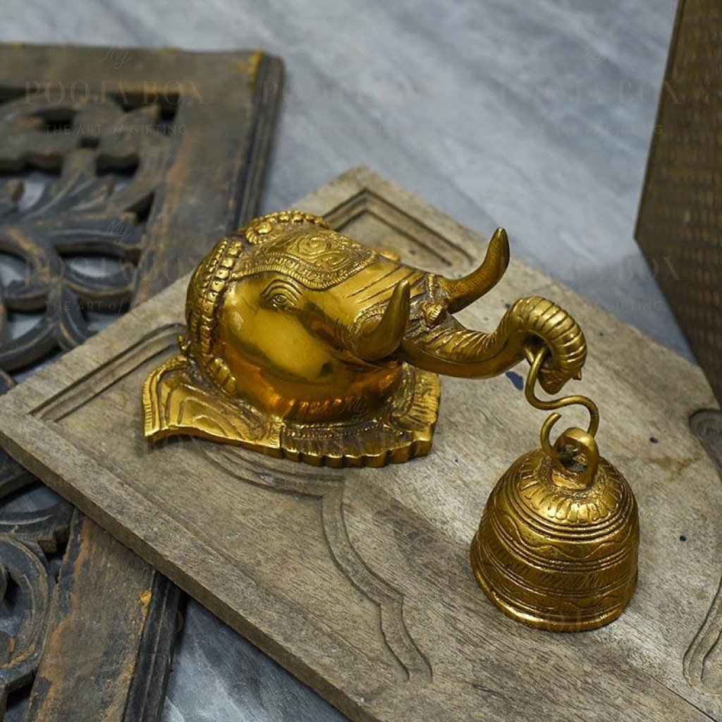 Antique Brass Wall Hanging Ganesha With Bell Idol