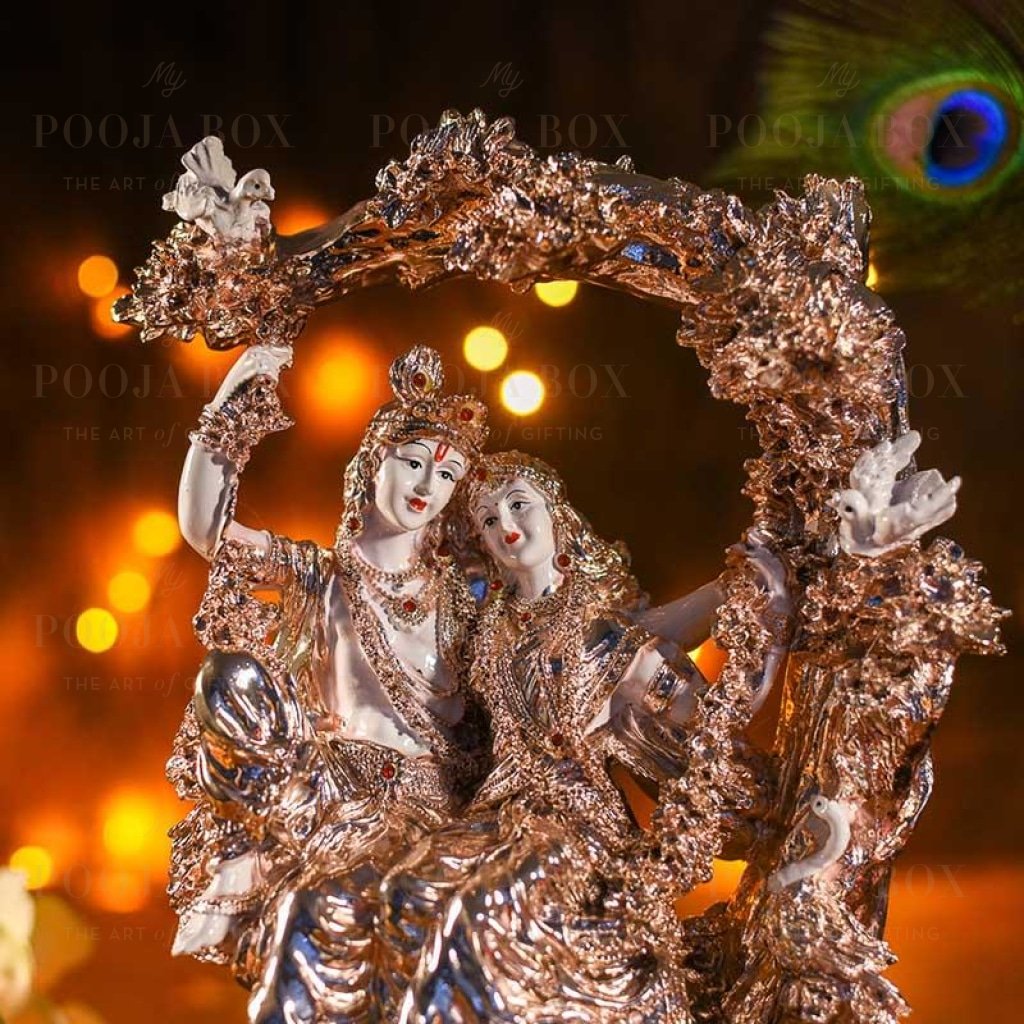 Antique Coral Peach Radha Krishna On Jhula Idols