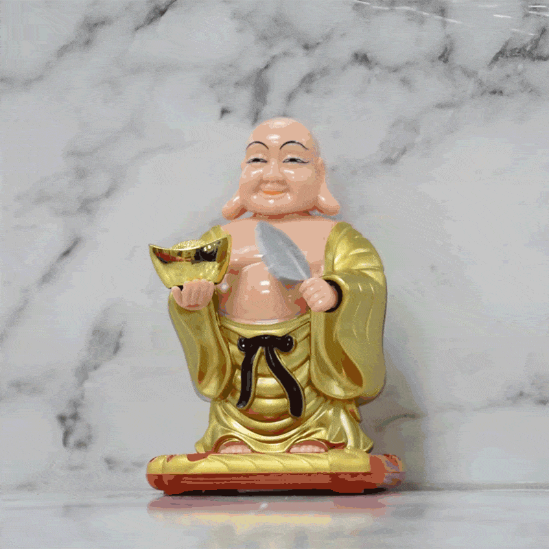 Feng Shui Laughing Buddha with Swinging Fan Showpiece for Good Luck Prosperity