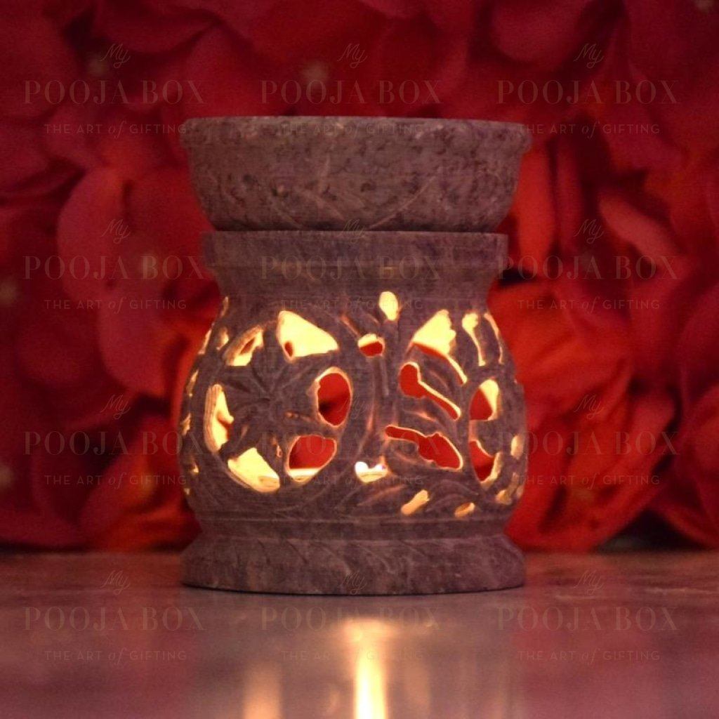 Artistic Handcrafted Floral Marble Aroma Diffuser T-Light Holder Diffusor