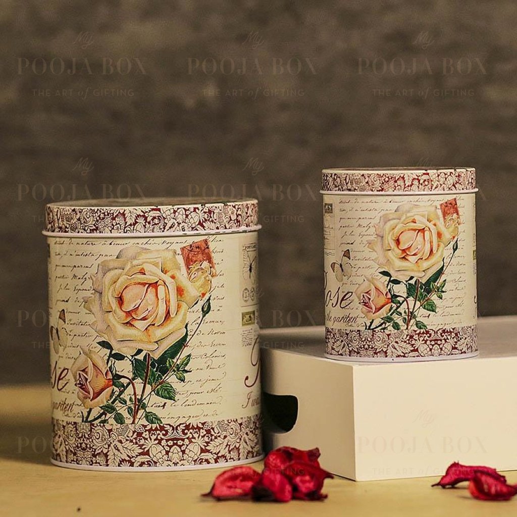 Beautiful Floral Tin Box Set Of 2 Crockery