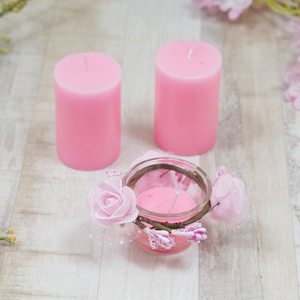 Beguiling Pink Scented Pillar Candle Set Of 3