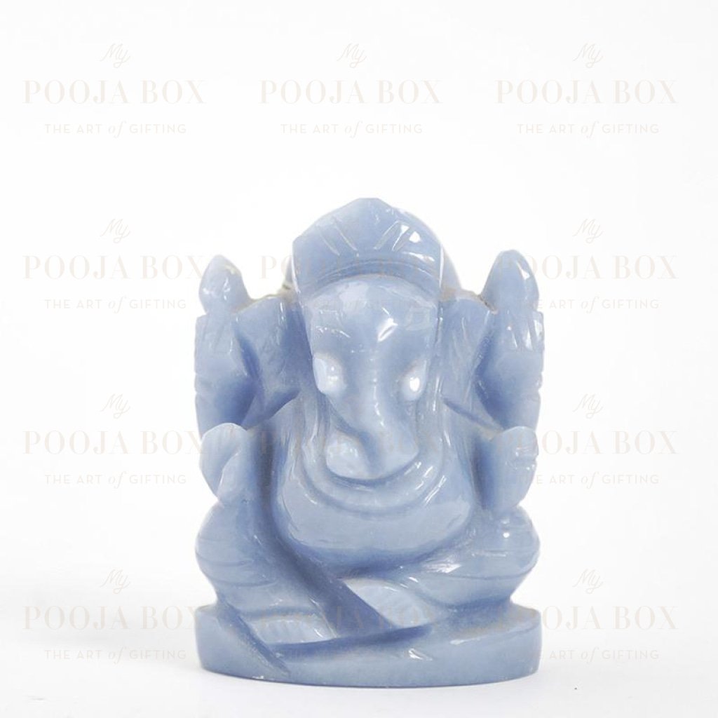 Calming Angelite Gemstone Ganesha Showpiece Reiki Products