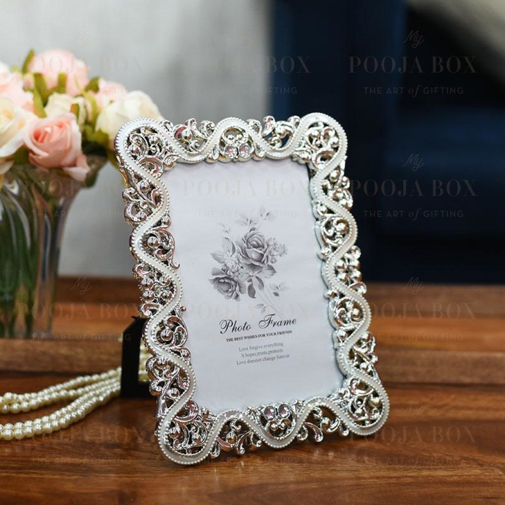 Classic Floral Silver Bordered Photo Frame Home Decor