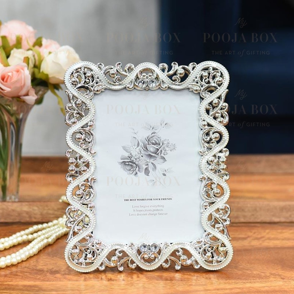 Classic Floral Silver Bordered Photo Frame Home Decor