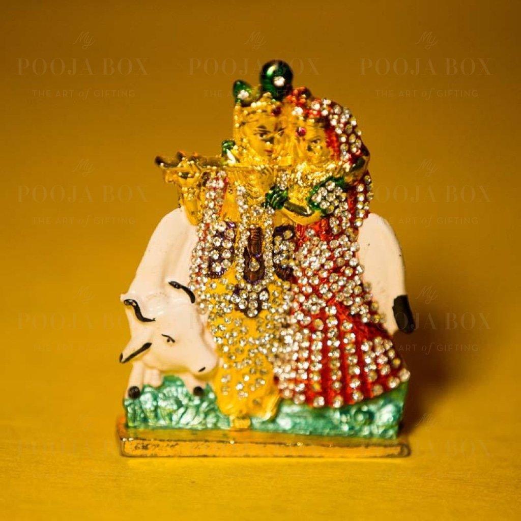 Colorful Stone Studded Radha Krishna Idol Idols