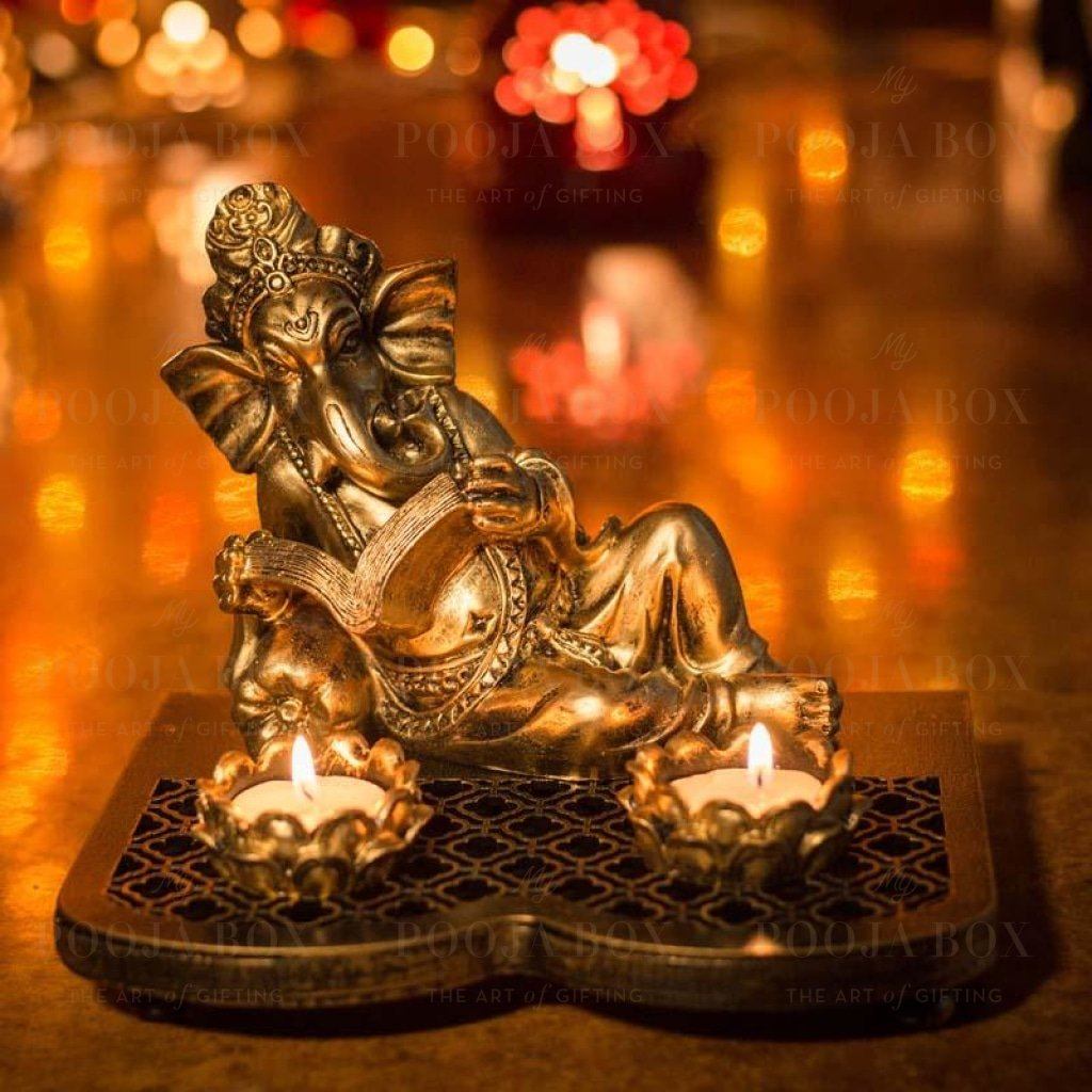 Dazzling Ganesha T-Light Holder Showpiece Candle