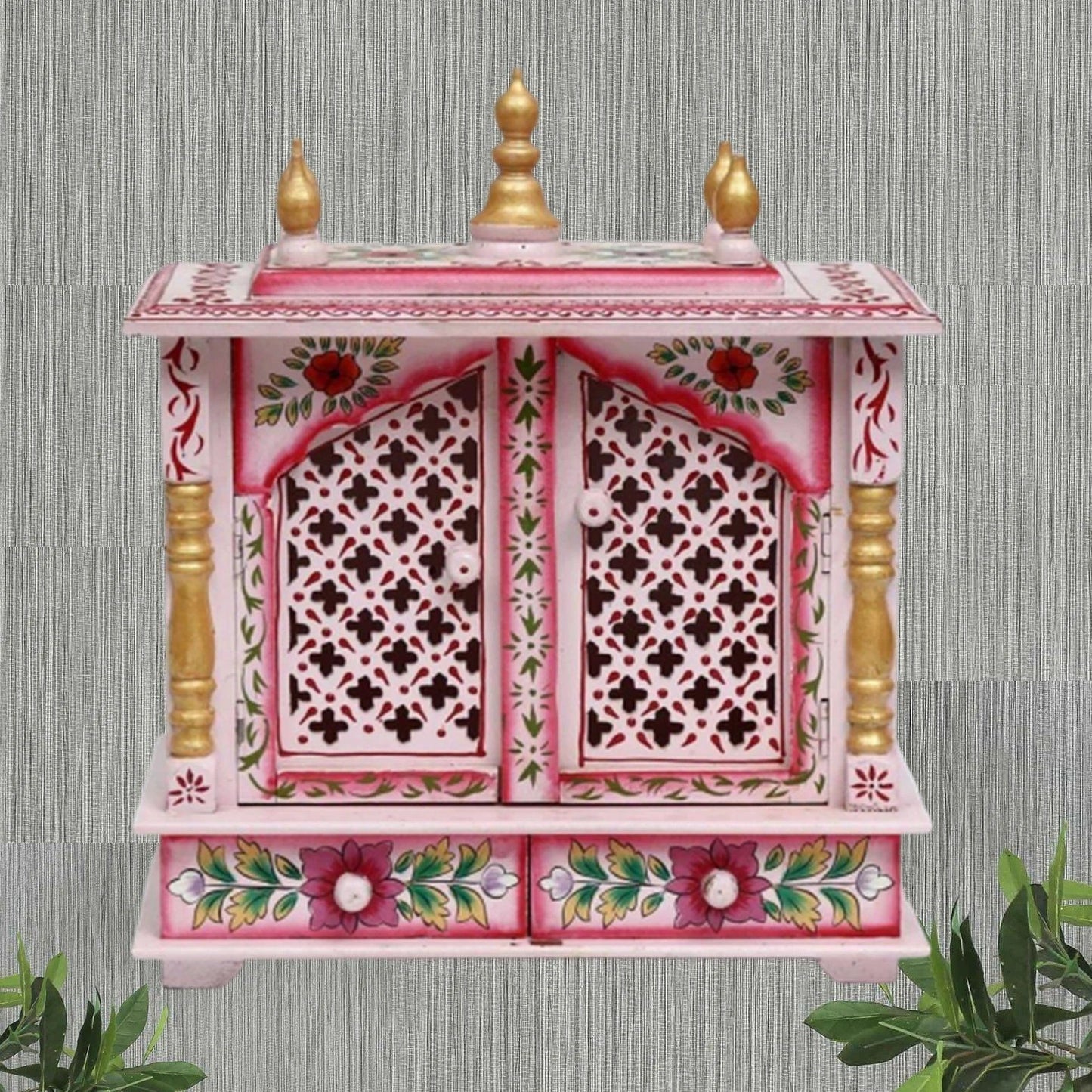 Pink Sheesham Wood Puja Mandir