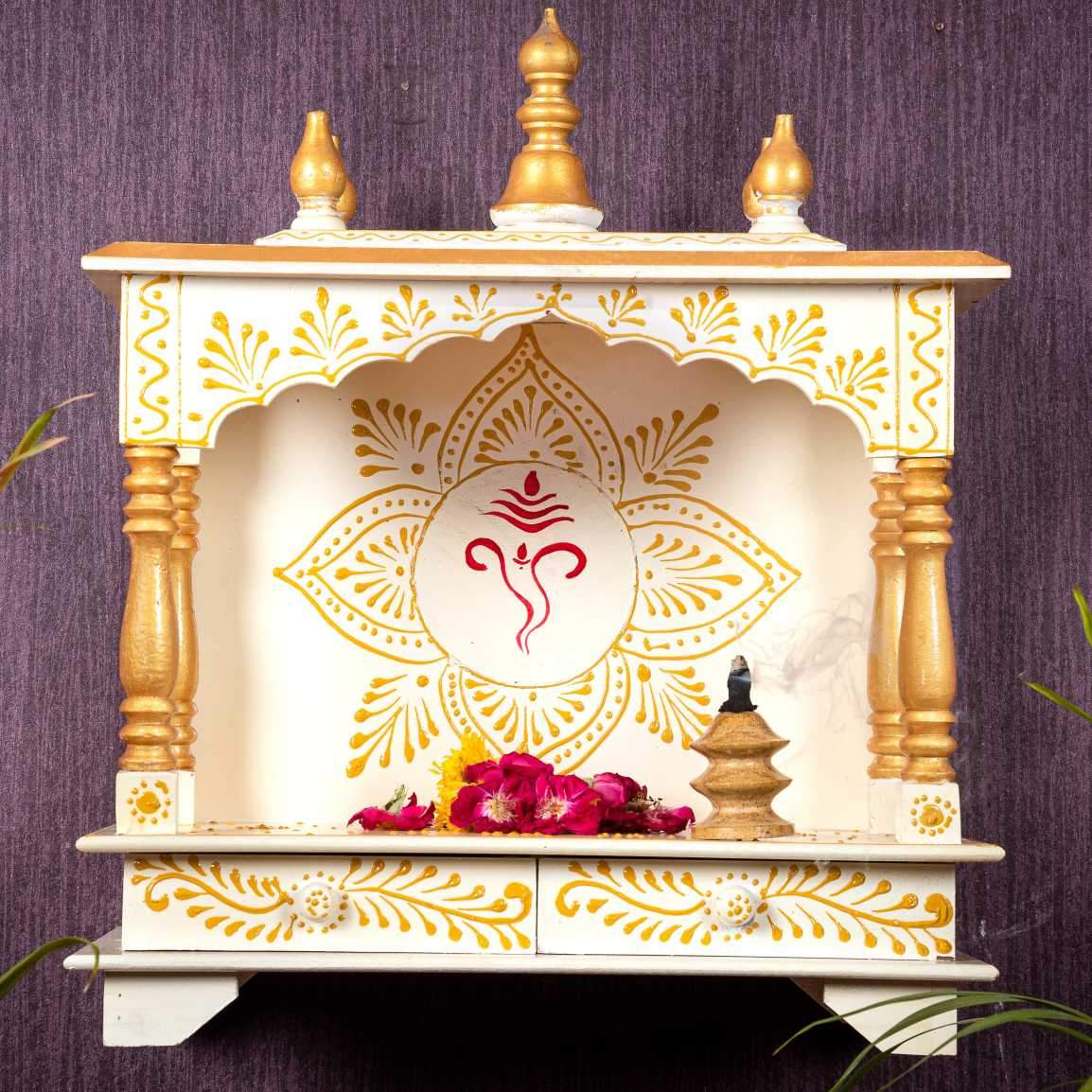 White & Gold Rajasthani Pooja Mandir