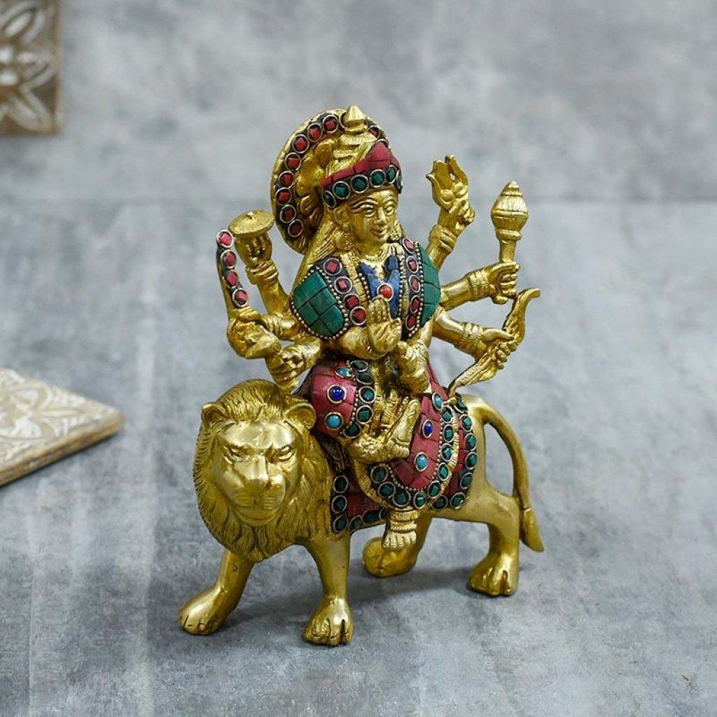 Decorative Colourful Brass Durga Idol Idol