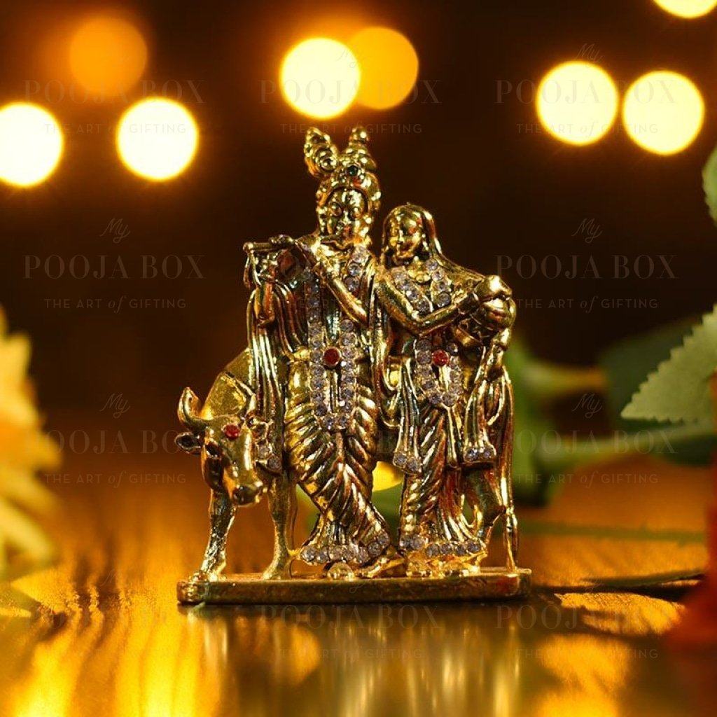 Diamond Studded Radha Krishna Murti Showpiece For Decor Idols