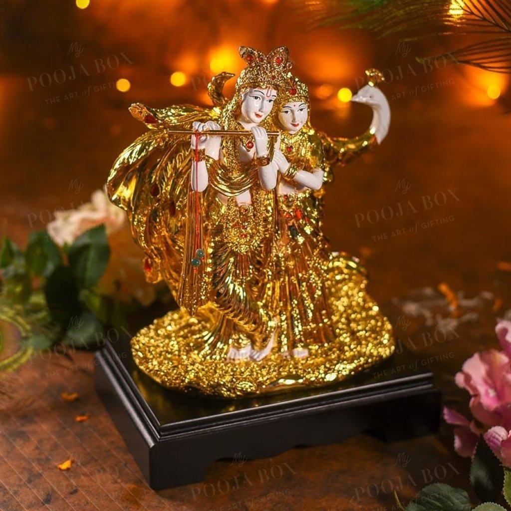 Divine Radha Krishna With Peacock Idols