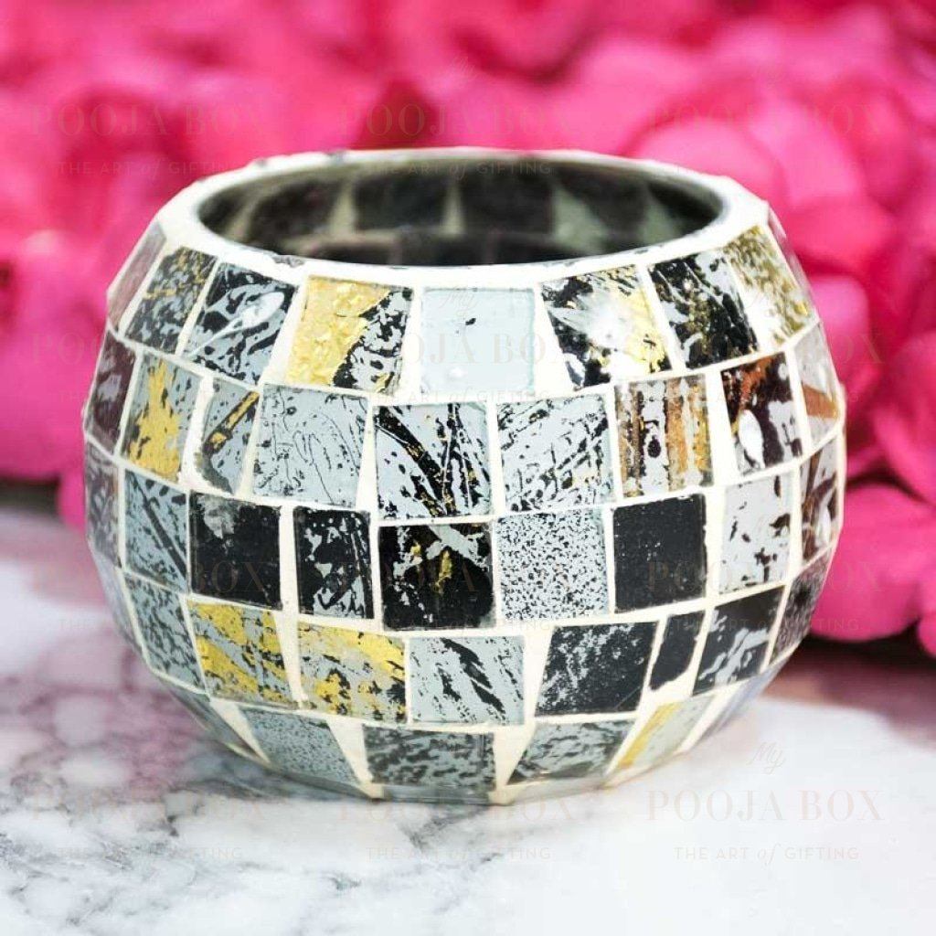 Elegant Glass Candle Tea-Light Holder With Abstract Art