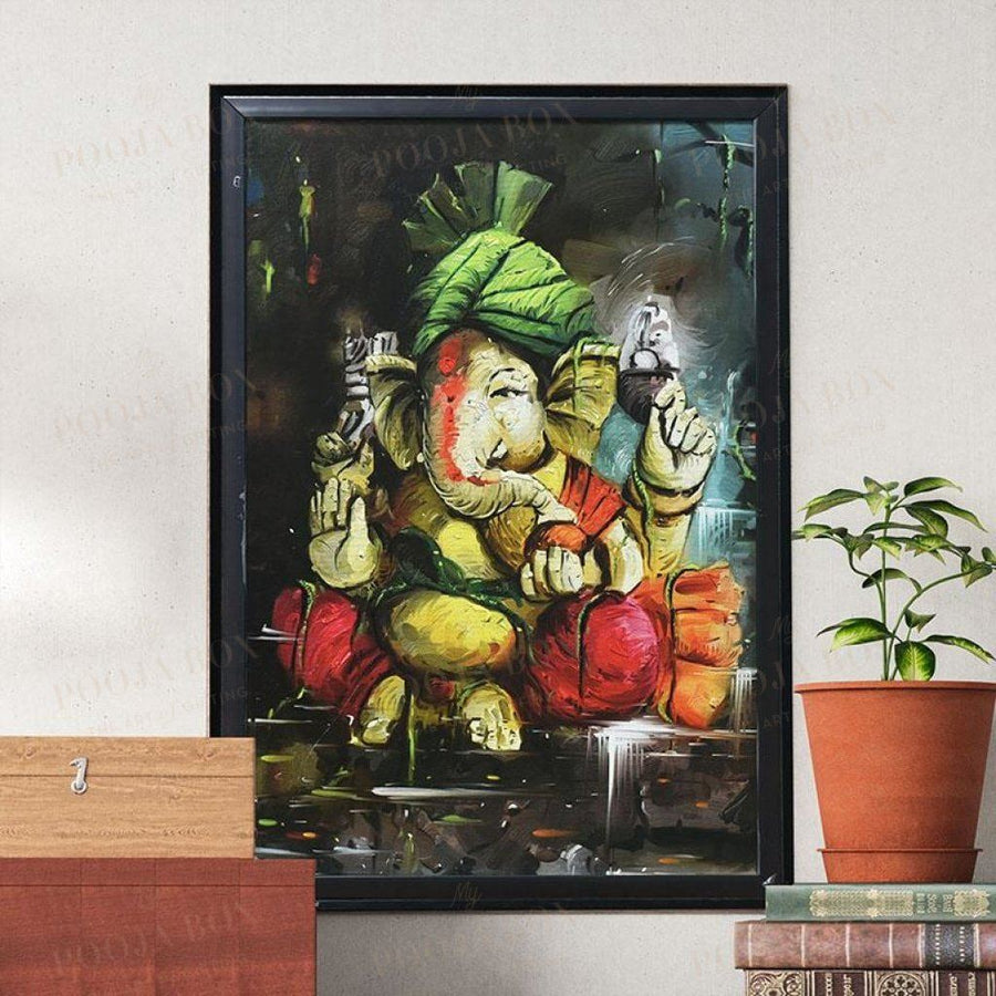 Elegant Sitting Lord Ganesha Framed Painting Framed Paintings