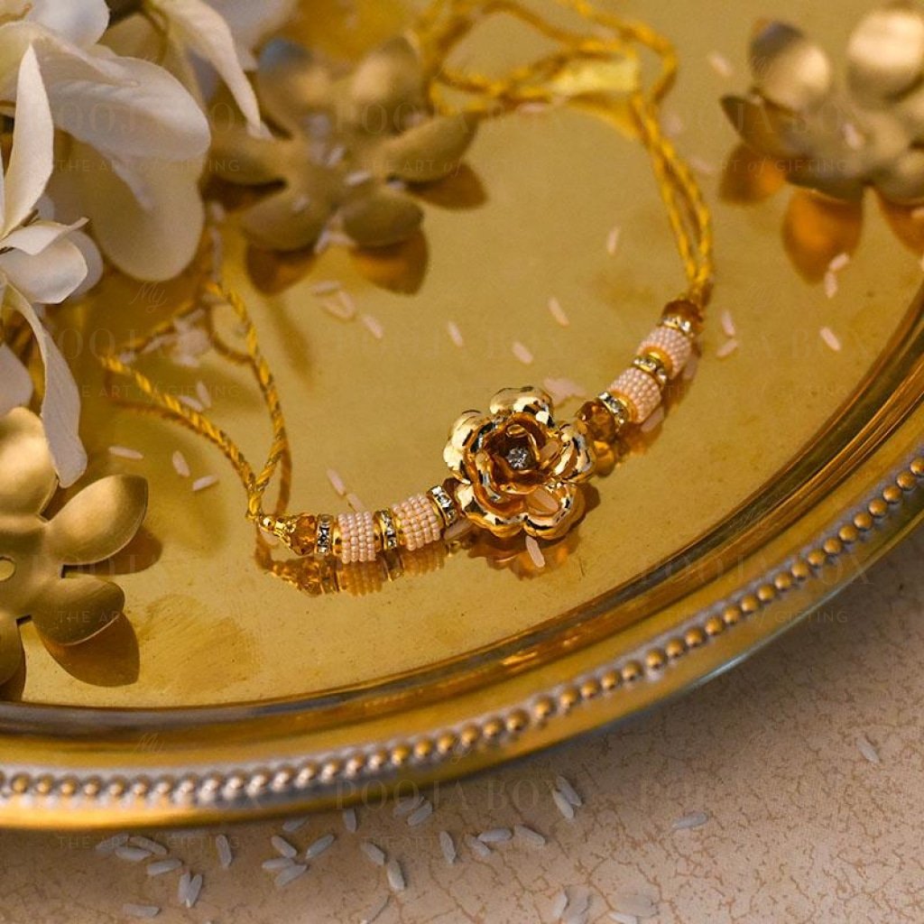 Exquisite Handcrafted 24K Gold Foil Rose Rakhi