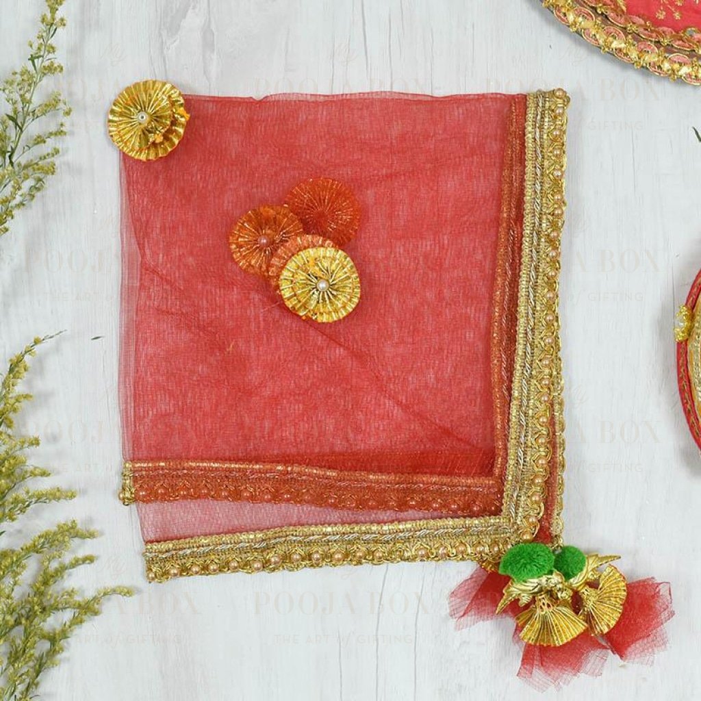 Exquisite Red Thali Cover Karwa Chauth