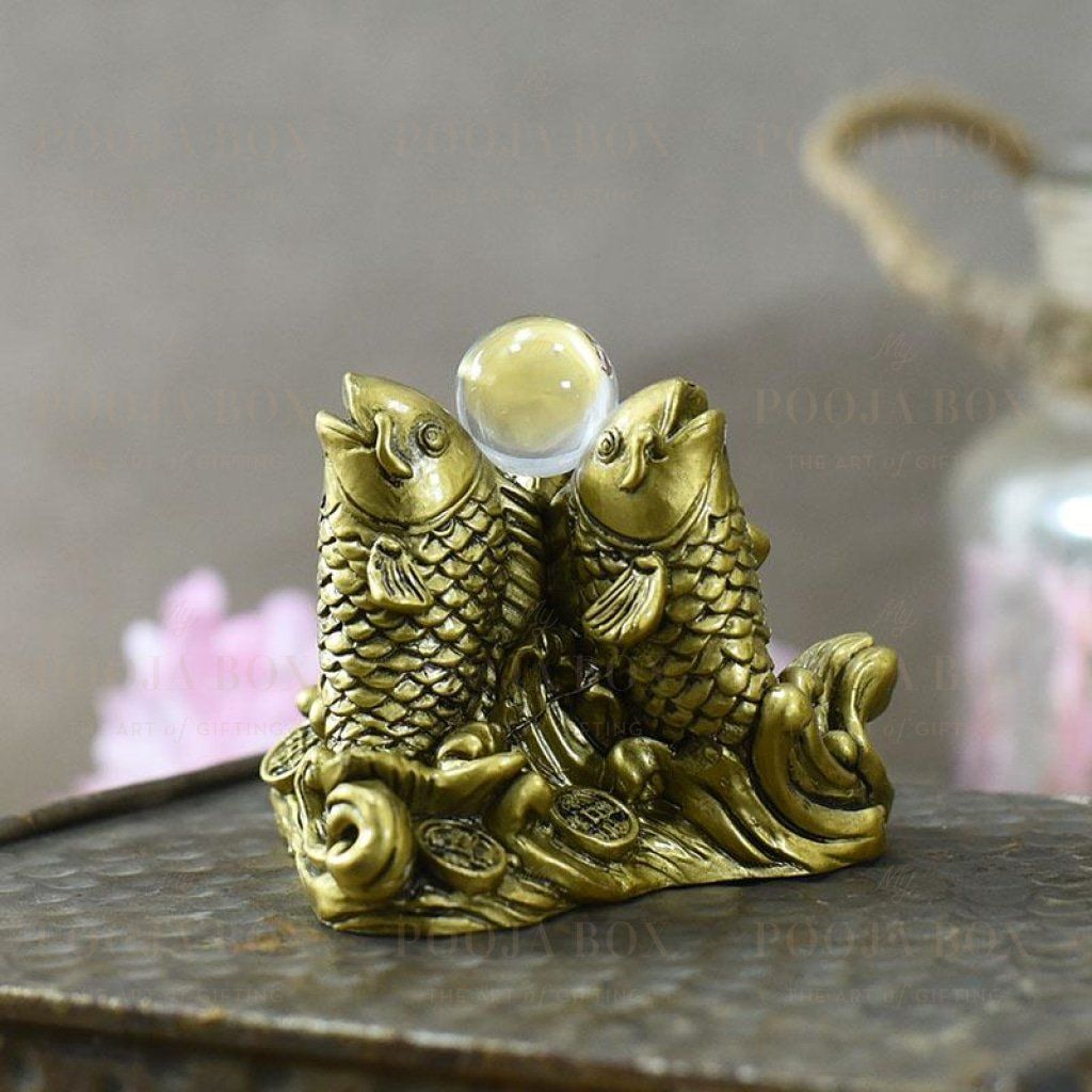 Feng Shui Three Carps/fish With Crystal Ball For Good Luck
