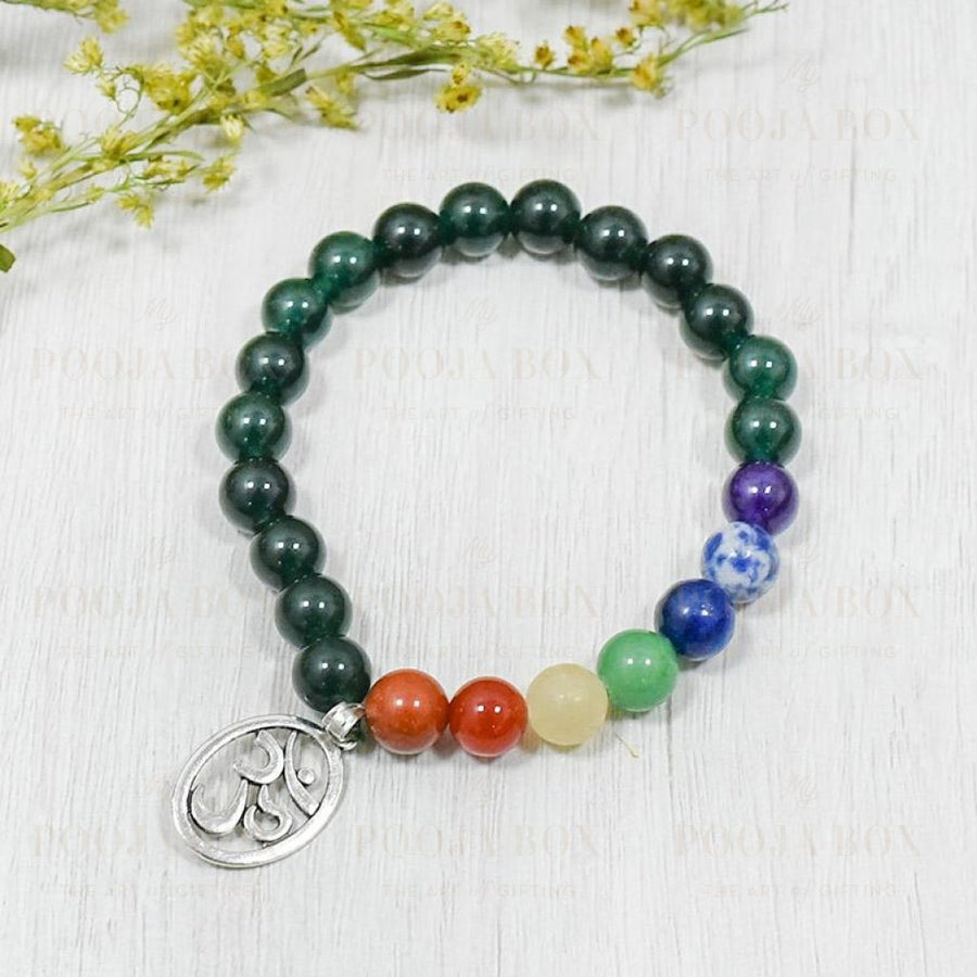 Green Aventurine Bracelet With Om Charm | Luck & Creativity Reiki