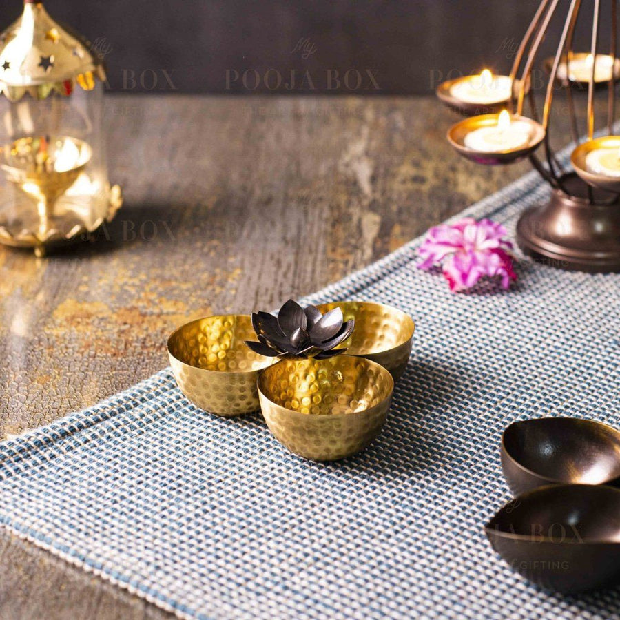 Handcrafted Antique Brass Pooja Samagri Bowl Items