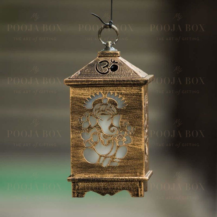 Handcrafted Antique Wooden Ganesha Lantern Home Decor