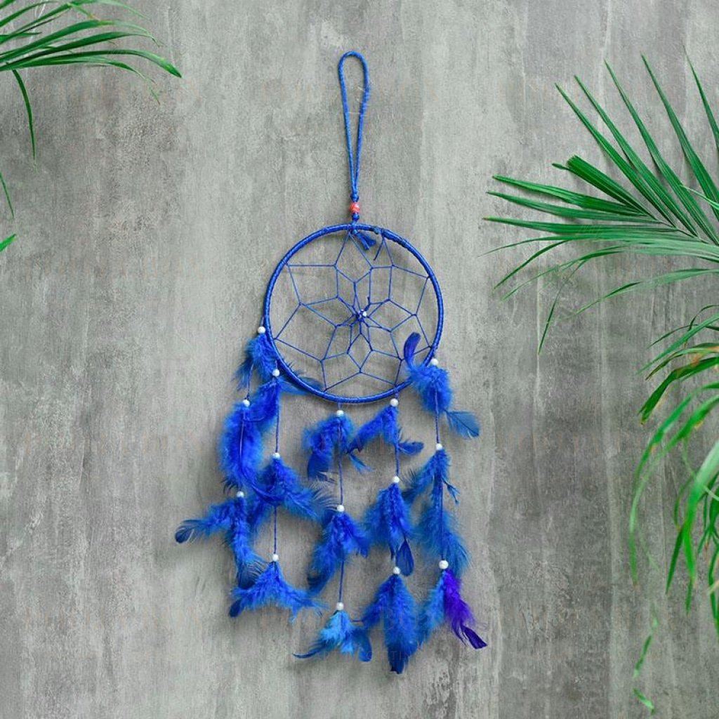 Handmade Blue Feathers Dreamcatcher Wall Hanging