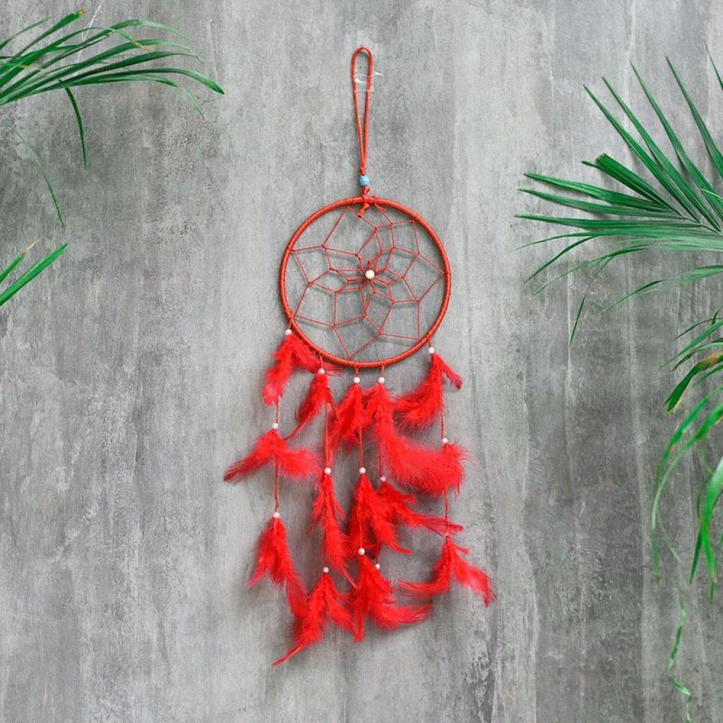 Handmade Red Feathers Dreamcatcher Wall Hanging