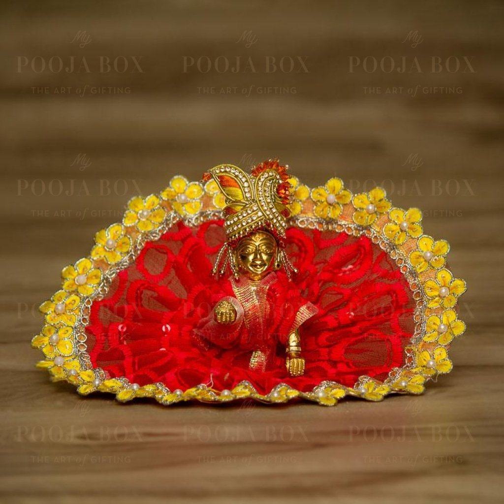 Laddu Gopal Net Dress With Floral Work Poshak