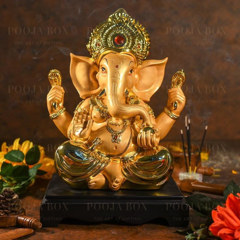 Large Golden Ganesha On Platform Idols